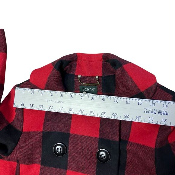 J Crew‎ Womens 2 Red Black Buffalo Plaid Wool Peacoat Fall Lumberjack - Picture 15 of 16